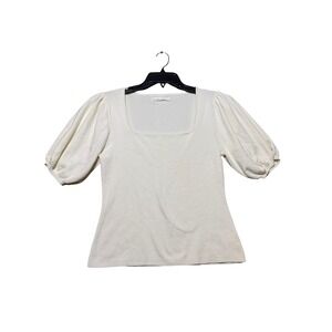 Oak + Fort Square Neck Puff Sleeve Sweater Women Medium Cream Excellent Knit Top